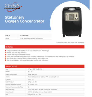New Rhythm Healthcare 5LPM Oxygen Concentrator w/ Low Purity Sensor